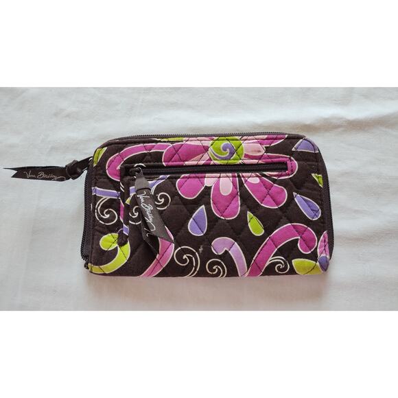 Vera Bradley Wallet Quilted Foral Pink Brown Zip Around Billfold - Picture 1 of 9